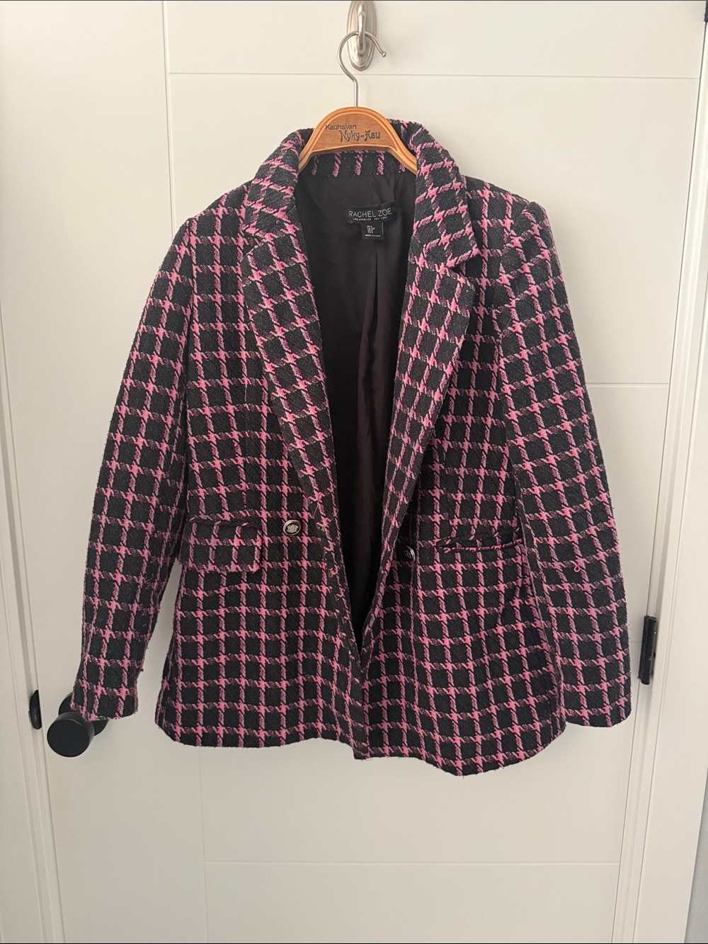 RACHEL ZOE Pink and Black Plaid Wool-Blend Blazer size small